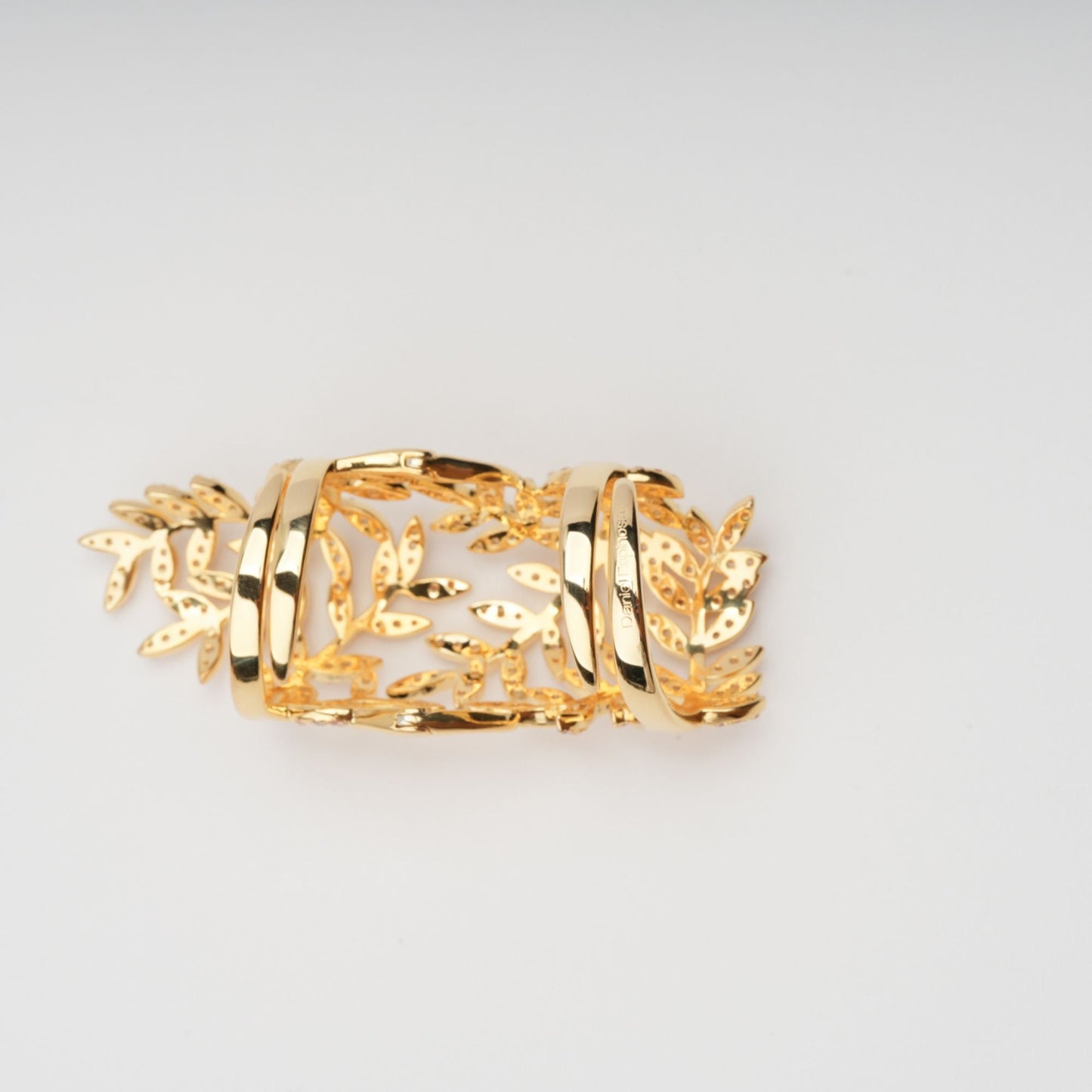 Glyphe Gold Tone Palm Leaf Adjustable Sterling Silver Ring