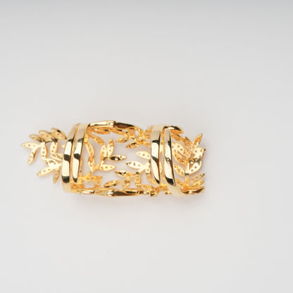 Glyphe Gold Tone Palm Leaf Adjustable Sterling Silver Ring