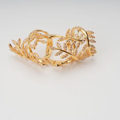 Glyphe Gold Tone Palm Leaf Adjustable Sterling Silver Ring
