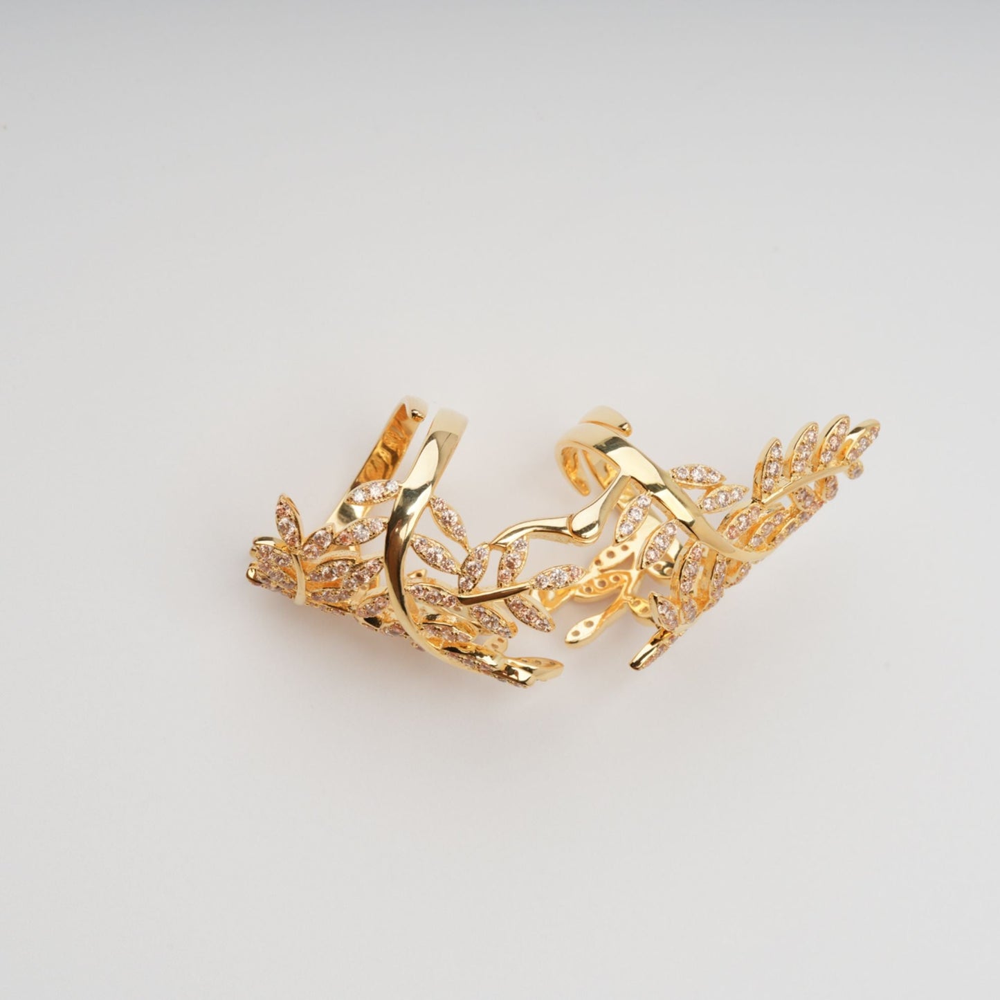 Glyphe Gold Tone Palm Leaf Adjustable Sterling Silver Ring