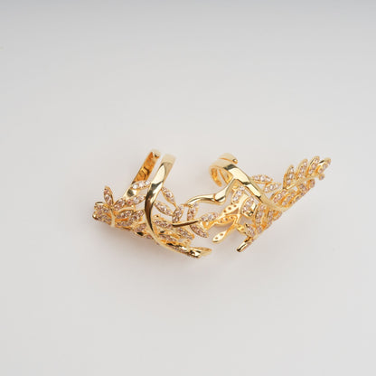 Glyphe Gold Tone Palm Leaf Adjustable Sterling Silver Ring