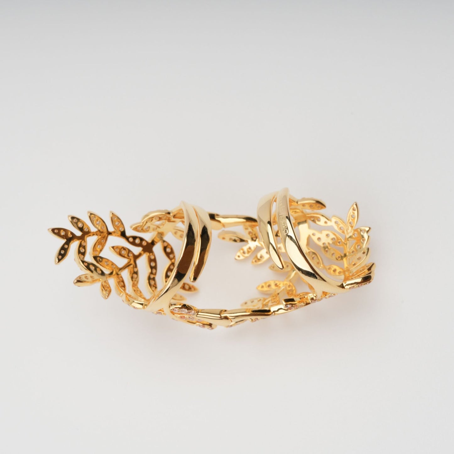 Glyphe Gold Tone Palm Leaf Adjustable Sterling Silver Ring