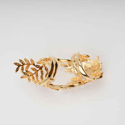 Glyphe Gold Tone Palm Leaf Adjustable Sterling Silver Ring