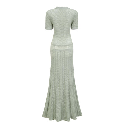 Siena green shirred crochet-knit maxi dress