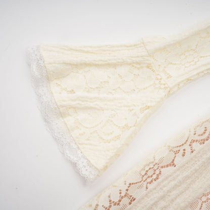 Émeline floral lace flared-cuff mini dress in Neutrals