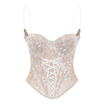 Karine floral-lace-panelling bustier top