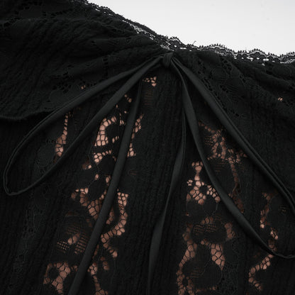 Émeline floral lace flared-cuff midi dress in Black