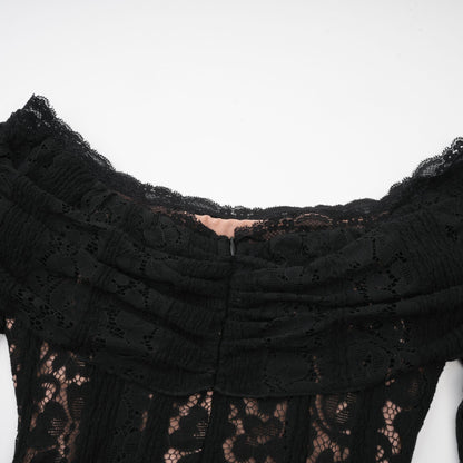 Émeline floral lace flared-cuff midi dress in Black