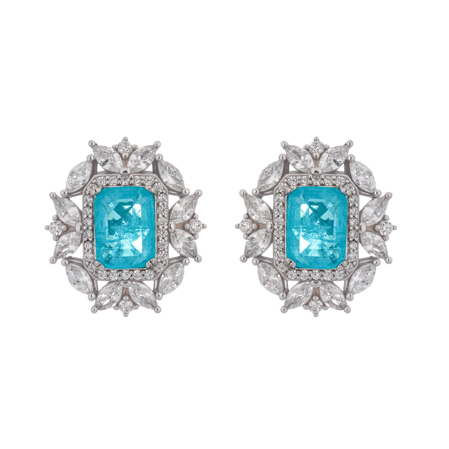 Kaisu Aquamarine Emerald Cut Gemstone Sterling Silver Earrings