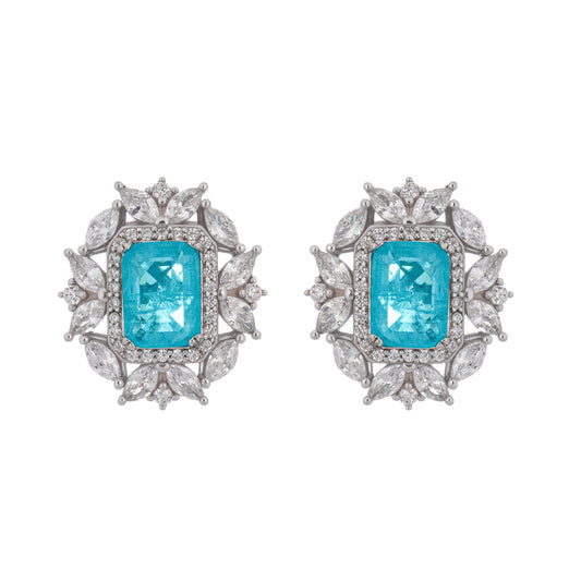 Kaisu Aquamarine Emerald Cut Gemstone Sterling Silver Earrings