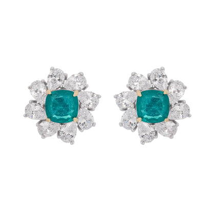 Erica Green Flower Shaped Gemstone Sterling Silver Earrings