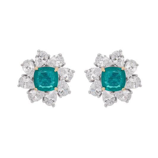 Erica Green Flower Shaped Gemstone Sterling Silver Earrings