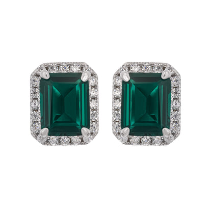 Mielikki Green Square Emerald Cut Gemstone Sterling Silver Earrings