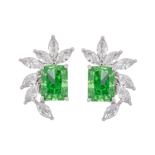 Meris Green Rectangular Gemstone Sterling Silver Earrings