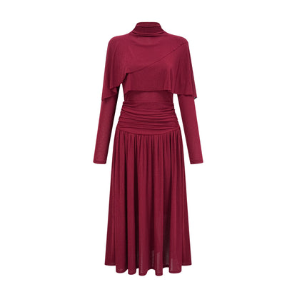 Camille Red Ruched Midi Dress with Flap Design Detail