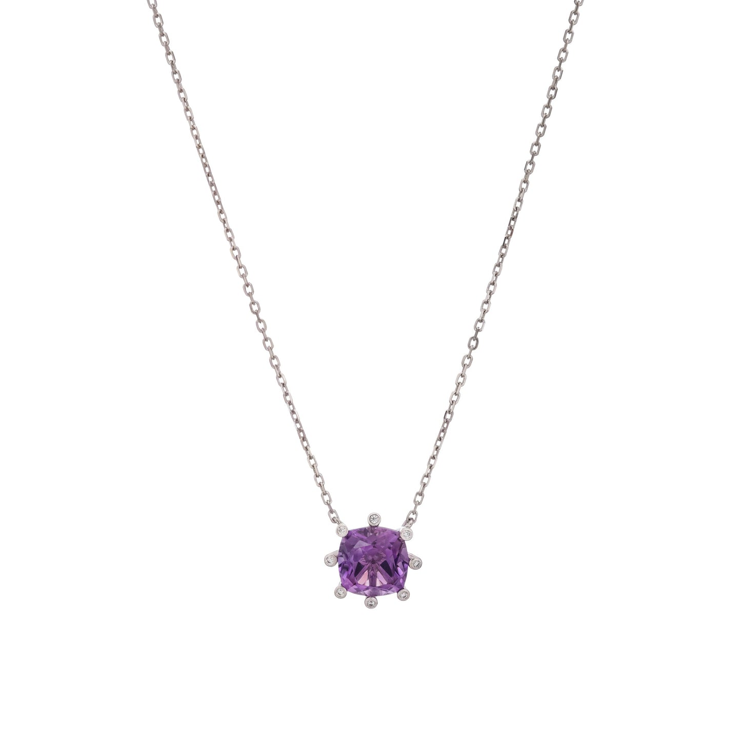 Giannetta Purple Square Cut Gemstone Pendant Sterling Silver Necklace