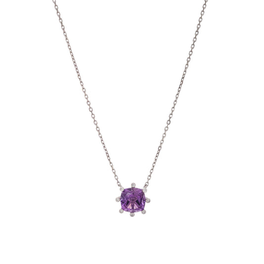 Giannetta Purple Square Cut Gemstone Pendant Sterling Silver Necklace