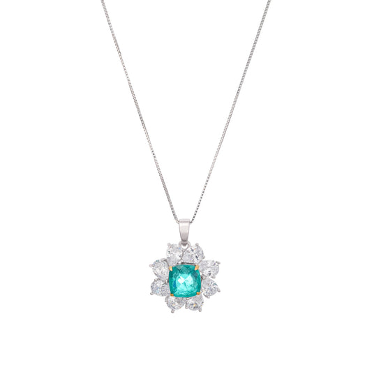 Erica Green Flower Shaped Gemstone Pendant Sterling Silver Necklace
