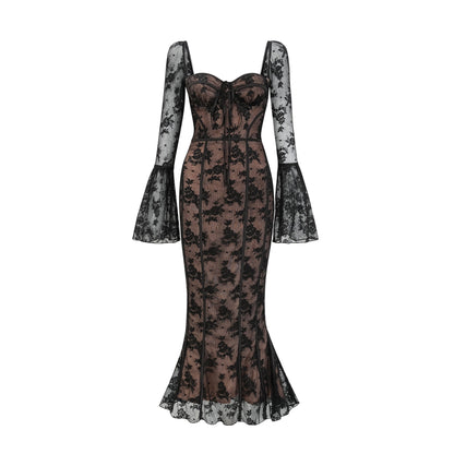 Marlene Black Flared Lace Maxi Dress