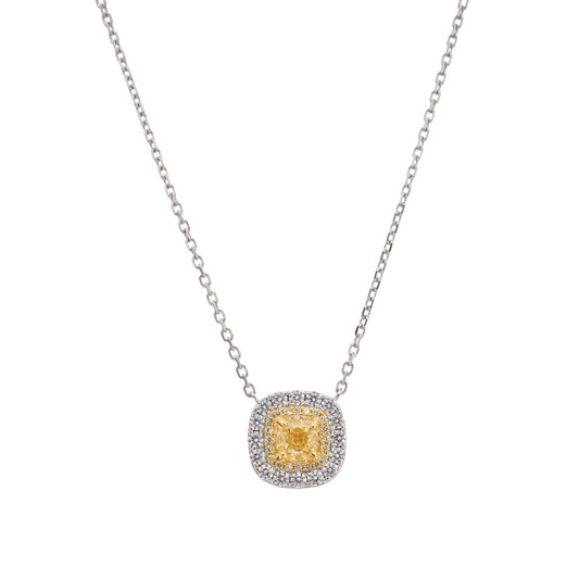 Aava Yellow Square Cut Gemstone Pendant Sterling Silver Necklace