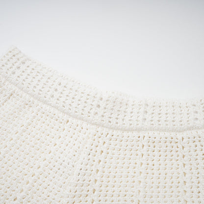 Gisèle White Floral Appliqué Crochet Knit Two-Piece Top and Shorts Set