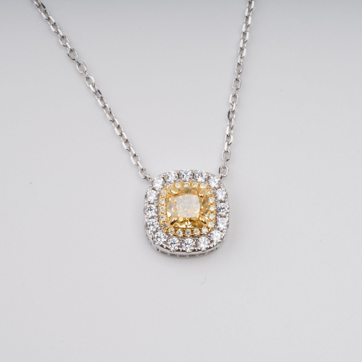 Aava Yellow Square Cut Gemstone Pendant Sterling Silver Necklace