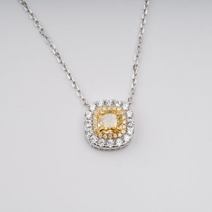 Aava Yellow Square Cut Gemstone Pendant Sterling Silver Necklace