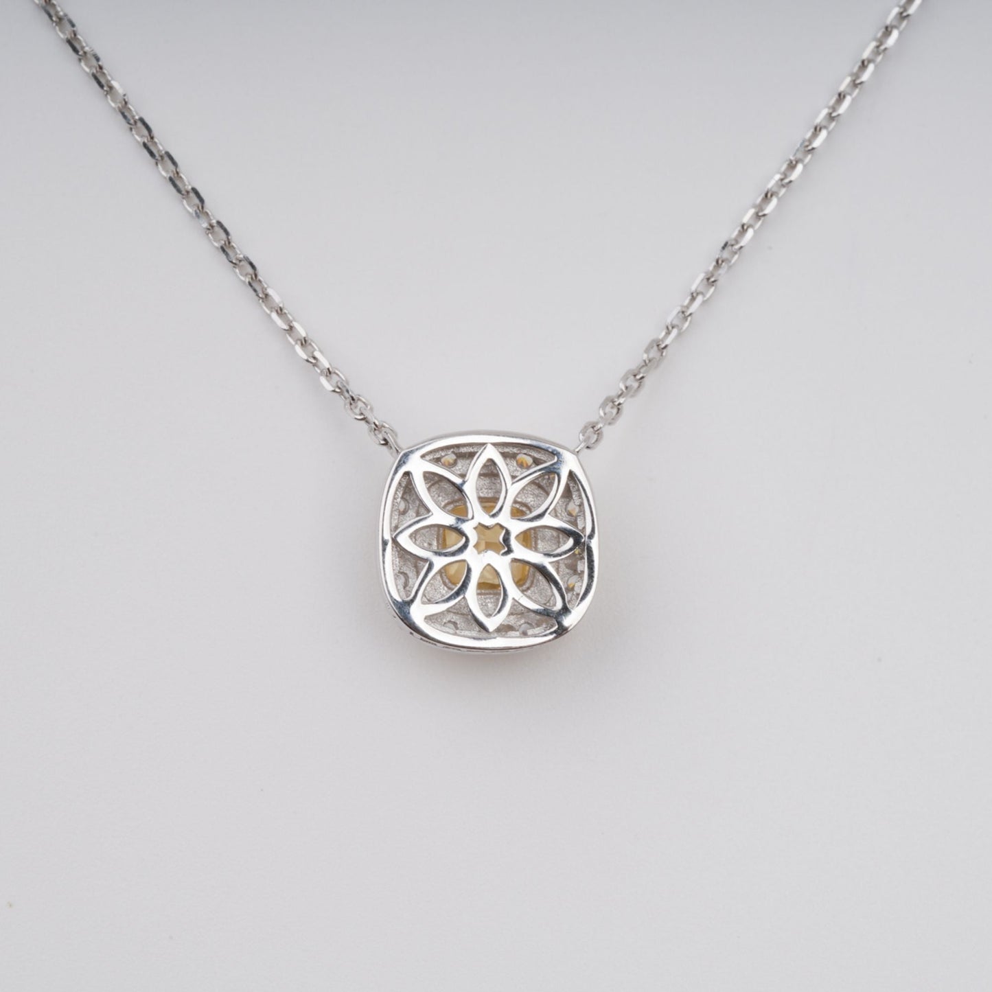 Aava Yellow Square Cut Gemstone Pendant Sterling Silver Necklace