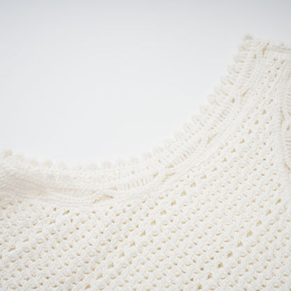 Gisèle White Floral Appliqué Crochet Knit Two-Piece Top and Shorts Set