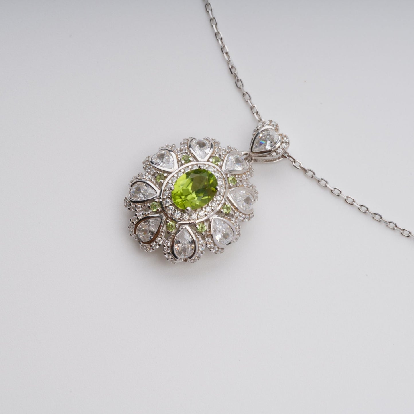 Kyliegh Green Floral Gemstone Pendant Sterling Silver Necklace