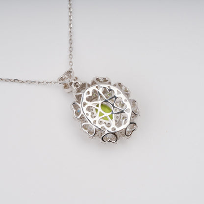Kyliegh Green Floral Gemstone Pendant Sterling Silver Necklace