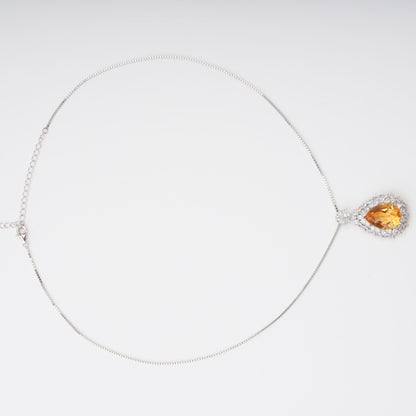 Giolla Yellow Teardrop Shaped Gemstone Pendant Sterling Silver Necklace