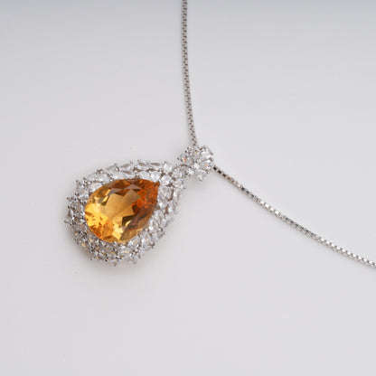 Giolla Yellow Teardrop Shaped Gemstone Pendant Sterling Silver Necklace