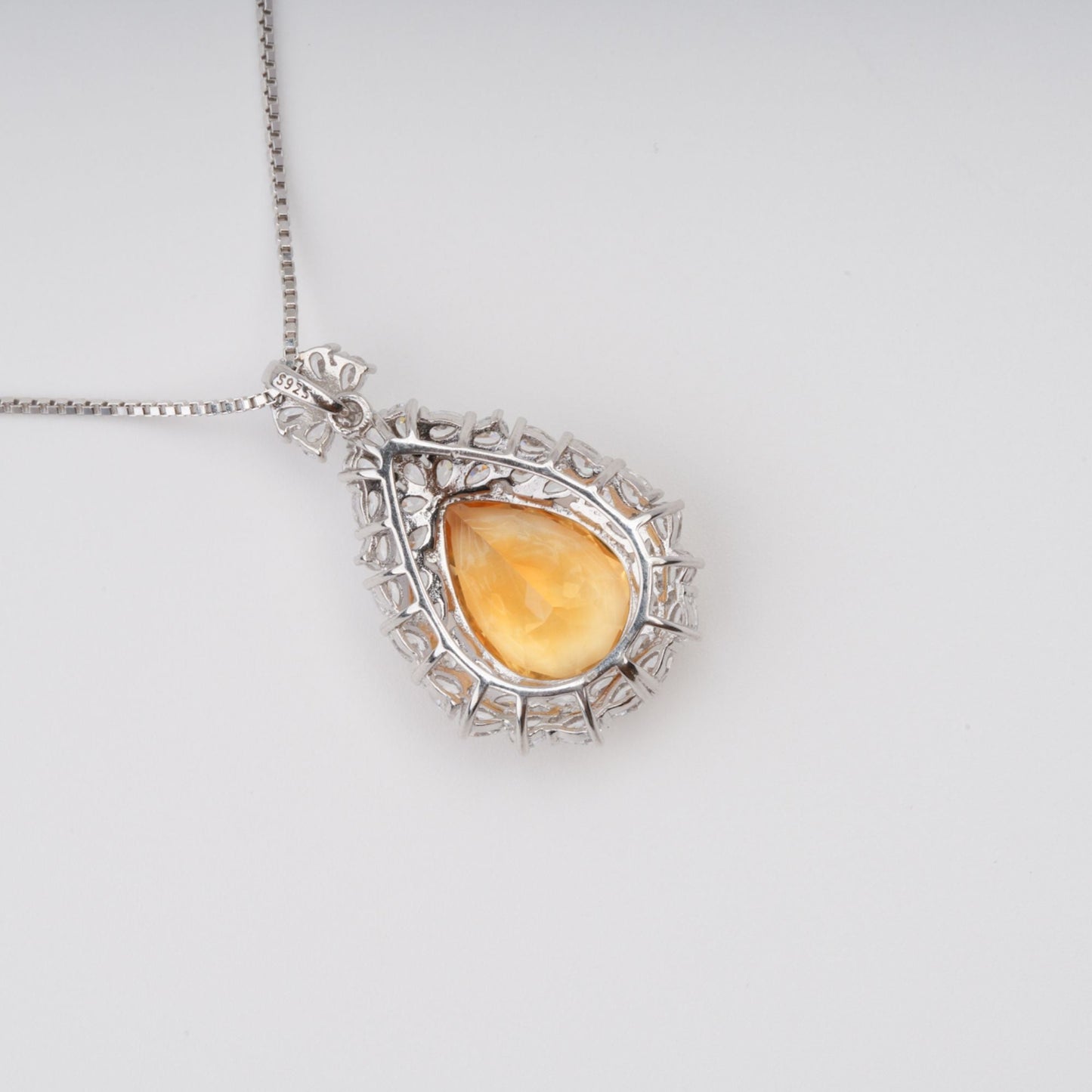 Giolla Yellow Teardrop Shaped Gemstone Pendant Sterling Silver Necklace