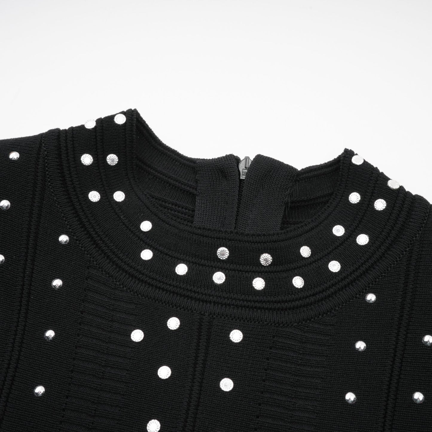 Fabienne Black Embellished Ruffled Knit Mini Dress