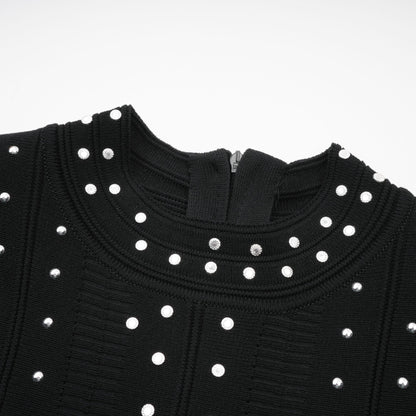 Fabienne Black Embellished Ruffled Knit Mini Dress