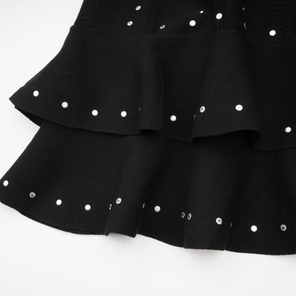 Fabienne Black Embellished Ruffled Knit Mini Dress
