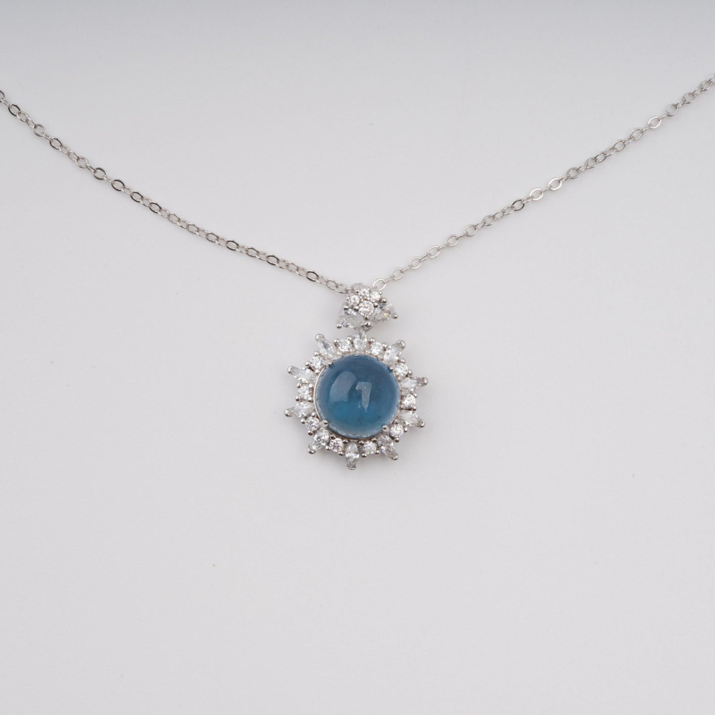 Mielikki Blue Oval Gemstone Pendant Sterling Silver Necklace