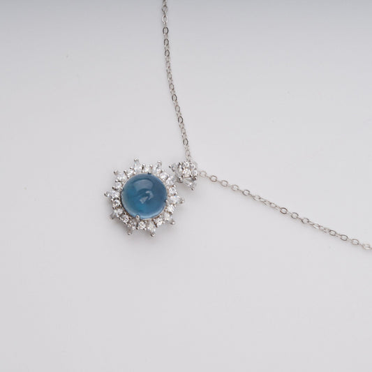 Mielikki Blue Oval Gemstone Pendant Sterling Silver Necklace