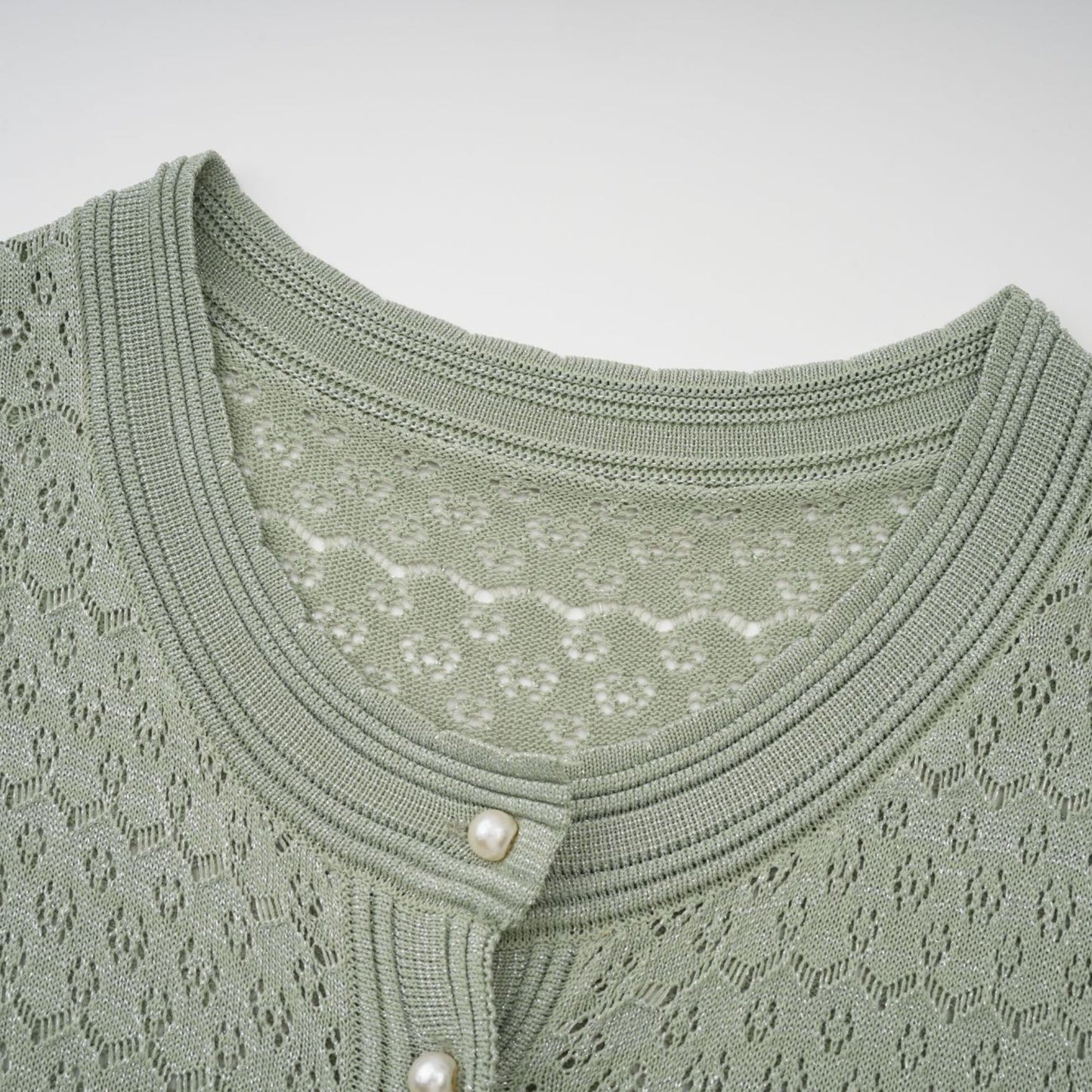 Siena green shirred crochet-knit maxi dress