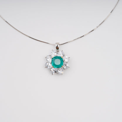 Erica Green Flower Shaped Gemstone Pendant Sterling Silver Necklace
