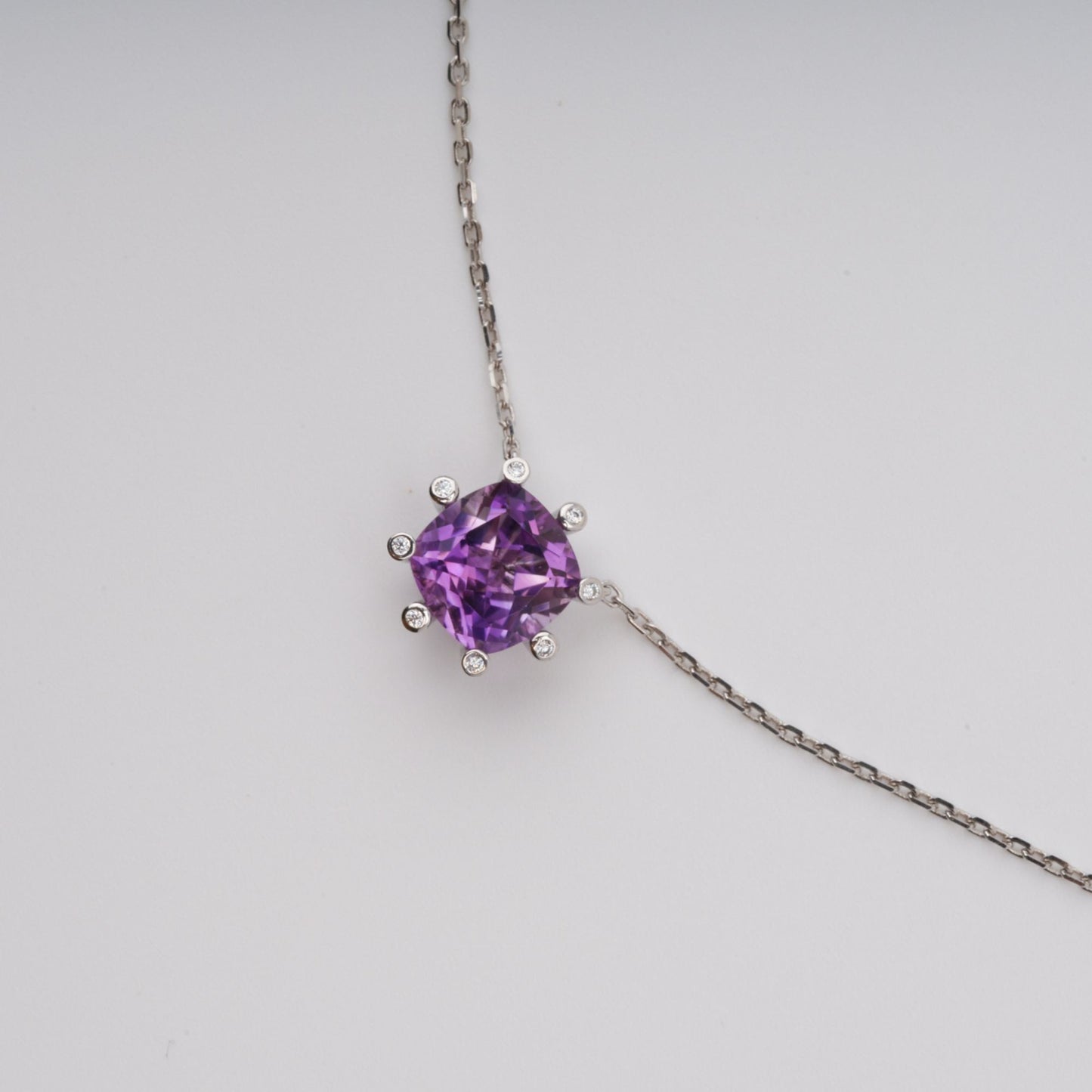 Giannetta Purple Square Cut Gemstone Pendant Sterling Silver Necklace