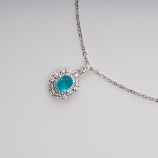 Annina Blue Oval Gemstone Pendant Sterling Silver Necklace