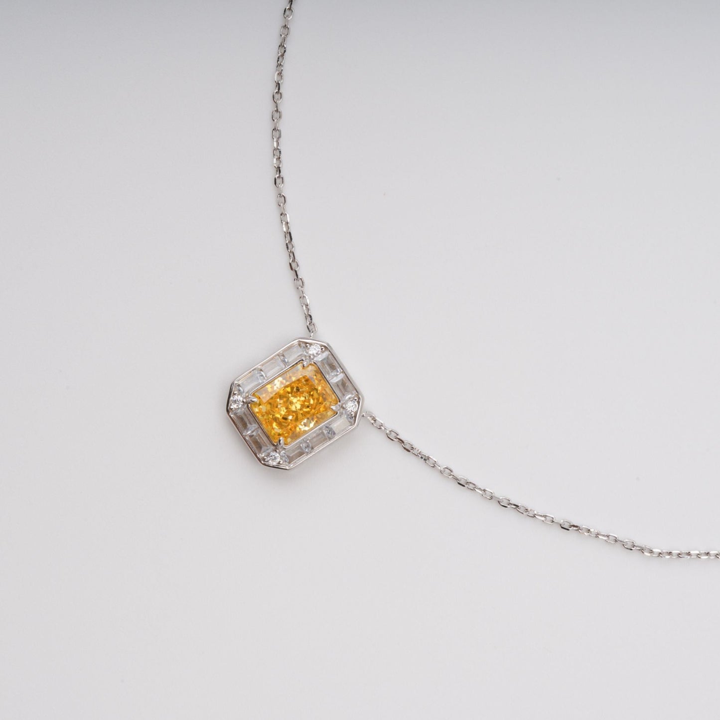Eini Yellow Square Gemstone Pendant Sterling Silver Necklace