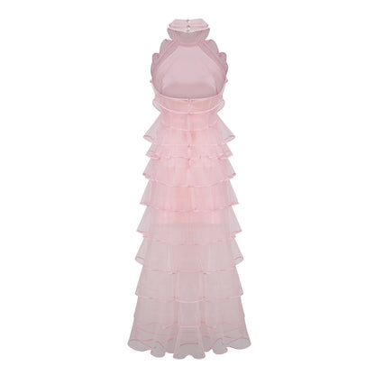 Nonchalante Pink Tiered Halterneck Maxi Dress