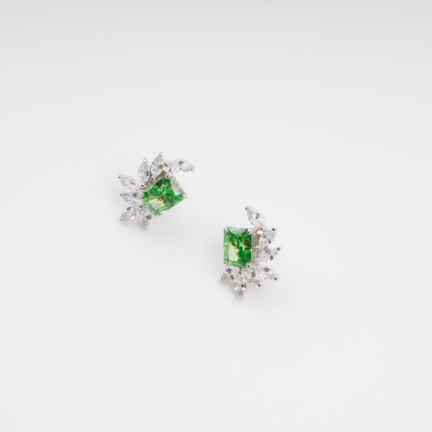 Meris Green Rectangular Gemstone Sterling Silver Earrings