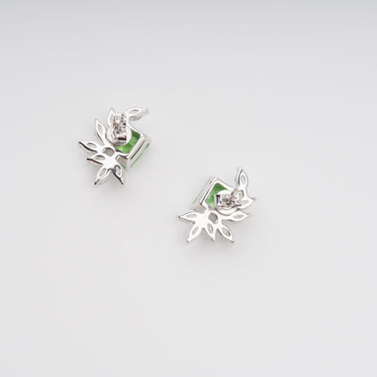 Meris Green Rectangular Gemstone Sterling Silver Earrings