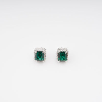 Mielikki Green Square Emerald Cut Gemstone Sterling Silver Earrings