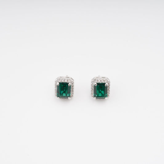 Mielikki Green Square Emerald Cut Gemstone Sterling Silver Earrings