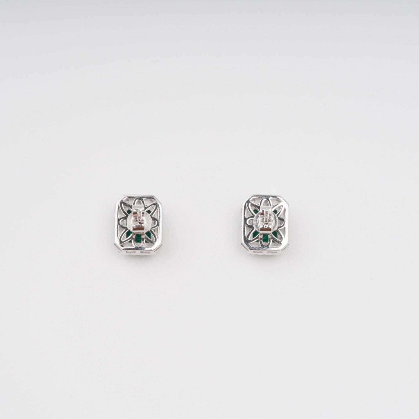 Mielikki Green Square Emerald Cut Gemstone Sterling Silver Earrings